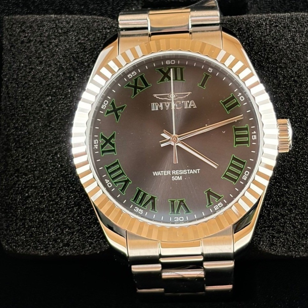 Invicta Specialty Mens Watch Silver Stainless Steel Green Roman Numerals New